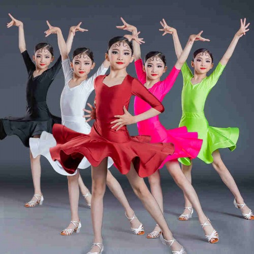 Kids green blue red latin dance dresses stage performance modern dance ballroom dance skirts competition stage performance latin dance outfits